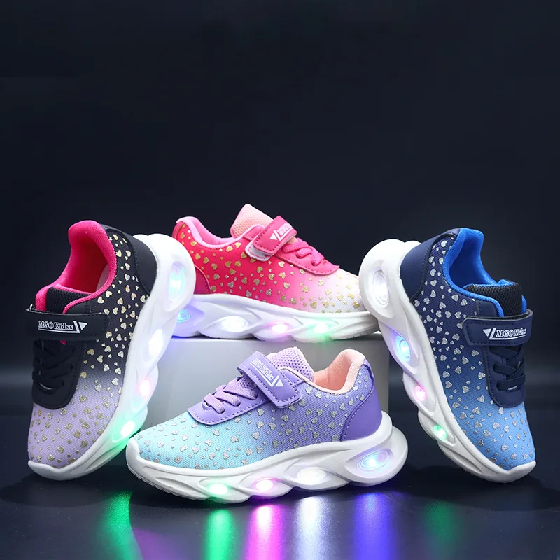 Kinder Freizeitschuhe Kinder Led Licht Frühling Outdoor Turnschuhe Für Atmungsaktive Anti-slip Schwarz Blau Rosa Größe 21-30