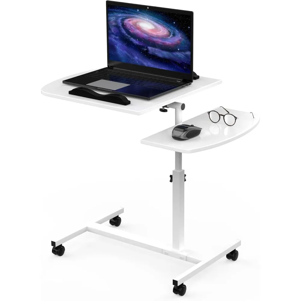 Höhenverstellbarer Laptoptisch 61,5–95 cm, Tisch mit Rollen, Beistelltisch, Laptopständer aus Holz mit Ablage für Maus