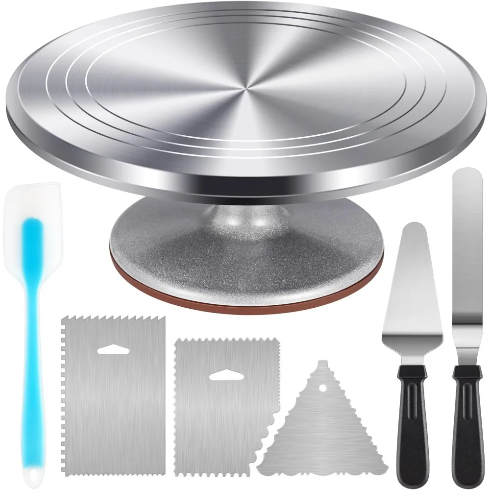 Kuchen-Plattenspieler-Set aus Aluminium mit drehbarem Kuchenständer für Kuchen, Dessert, Kuchen-Dekorationszubehör, Backwerkzeuge Image