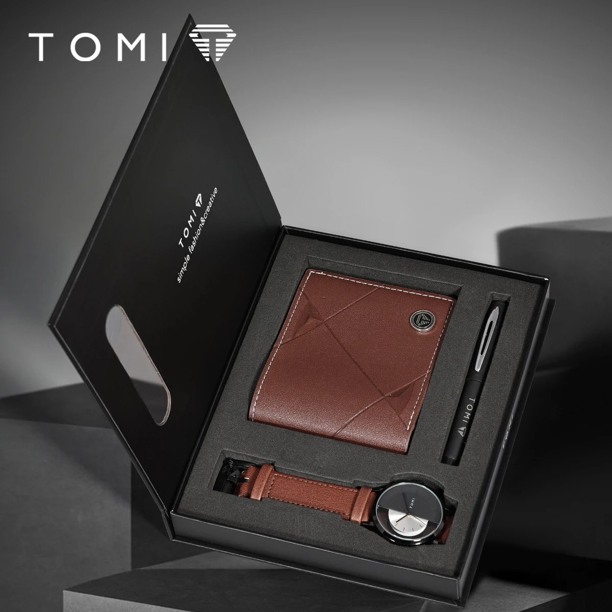 TOMI 3 pièces de luxe affaires coffret cadeau hommes montre portefeuille Simple loisirs créatif cadran creux hommes montre à Quartz montre horloge cadeaux