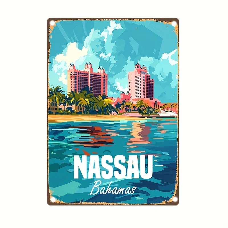 Nassau Bahamas Vintage-Metallschild – wasserfeste und wetterbeständige Eisen-Wandkunst für Zuhause, Bar, Büro und Gartendekoration | Einfacher Han Image