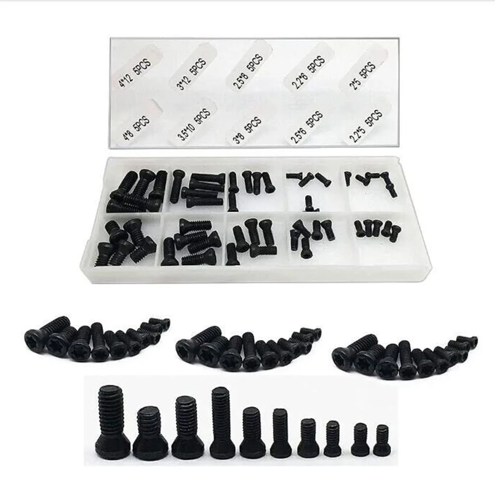 50 stücke Cutter Dorn Schrauben Set Hartmetall Schrauben Zu Fixieren Hartmetall Einsatz Auf Die Halter M2 M2,2 M2,5 Für m3 Für M3,5 4 Schwarz Image