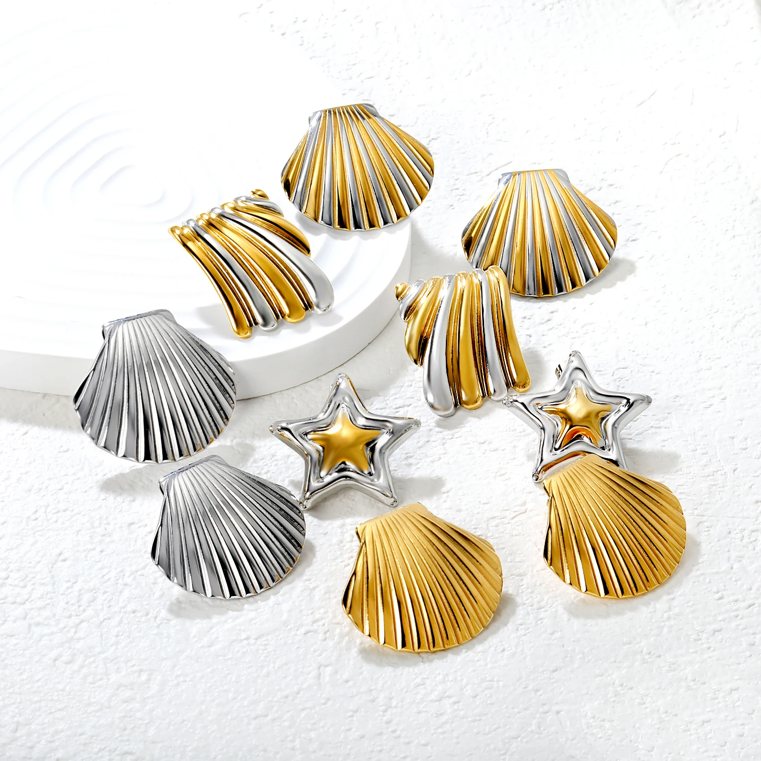 Prsonalisierte kreative Pentagramm-Muschel-Ohrringe aus Edelstahl mit Farbblockierung für Mädchen, INS-Party-Schmuck im Punk-Stil. Image