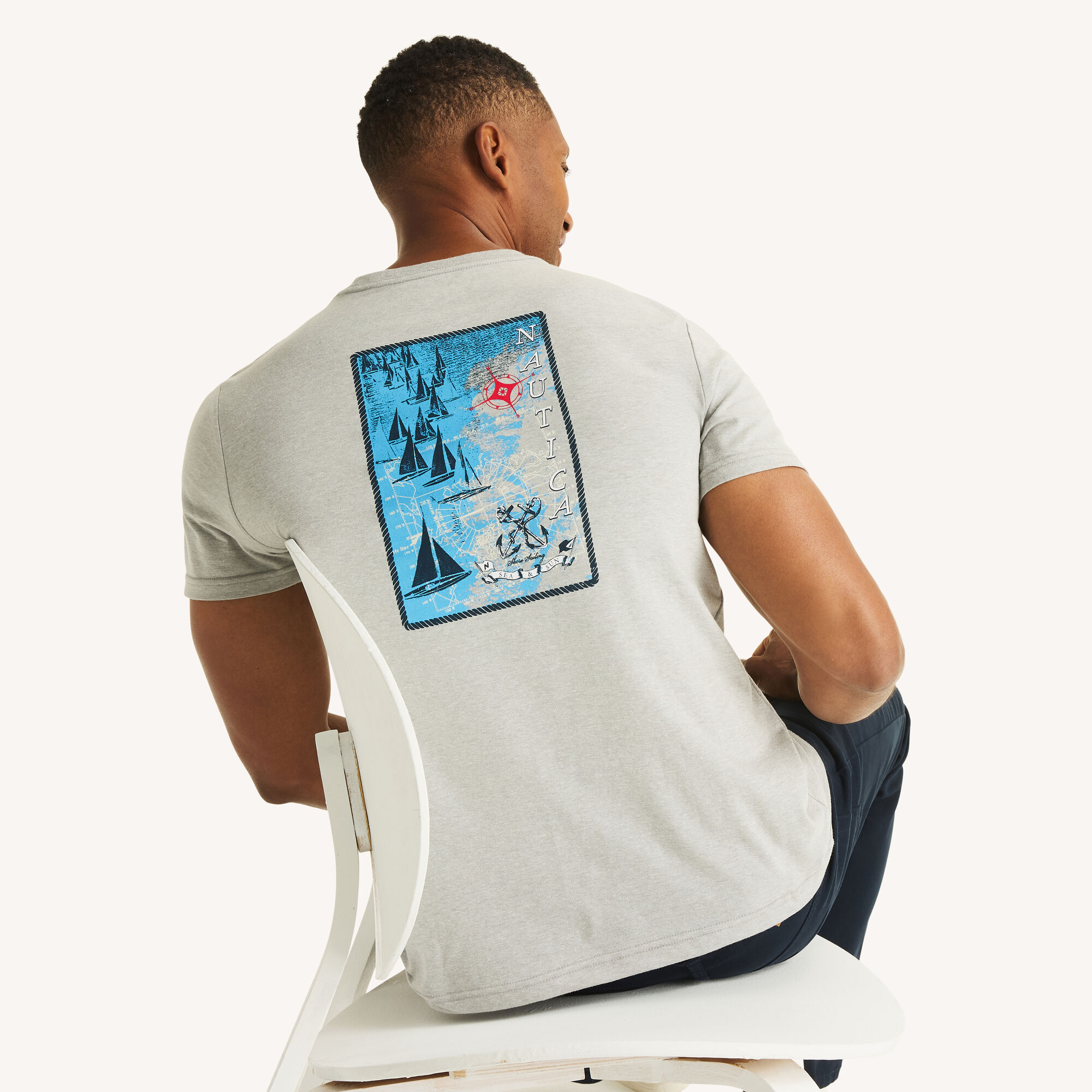 Nautica Men's Sea & Sun Graphic T-Shirt 060 (Grey Heather), M
