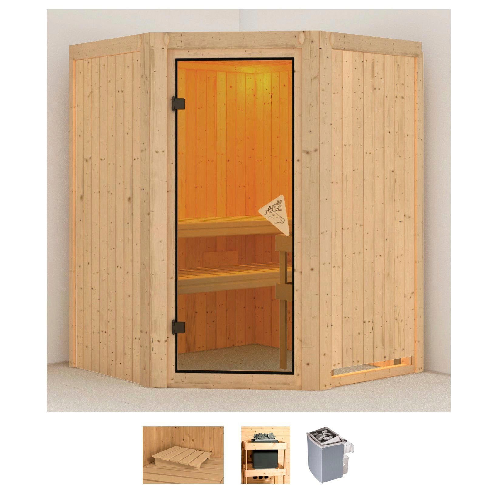 Sauna KARIBU "Larin", beige (naturbelassen), Saunaofen, integrierte Steuerung, 9 kW, Saunen, 9 KW-Ofen mit integrierter Steuerung Image