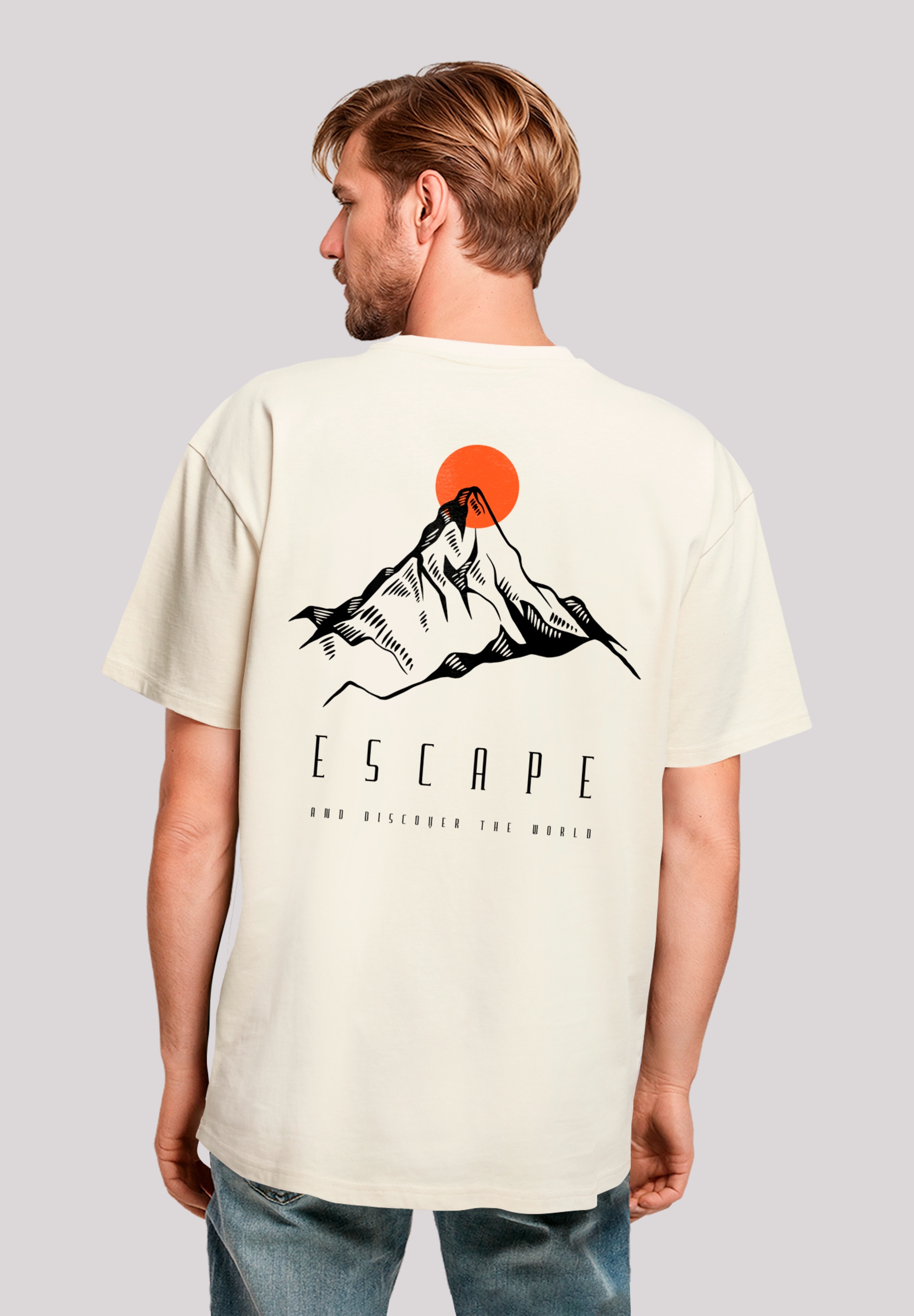 T-Shirt F4NT4STIC "Oversize Escape Discover the World Mountain", Herren, Gr. S, sand, Obermaterial: 100% Baumwolle, oversize, Rundhals, ohne Bündchen, Shirts, Premium Qualität, ESCAPE Collection Image