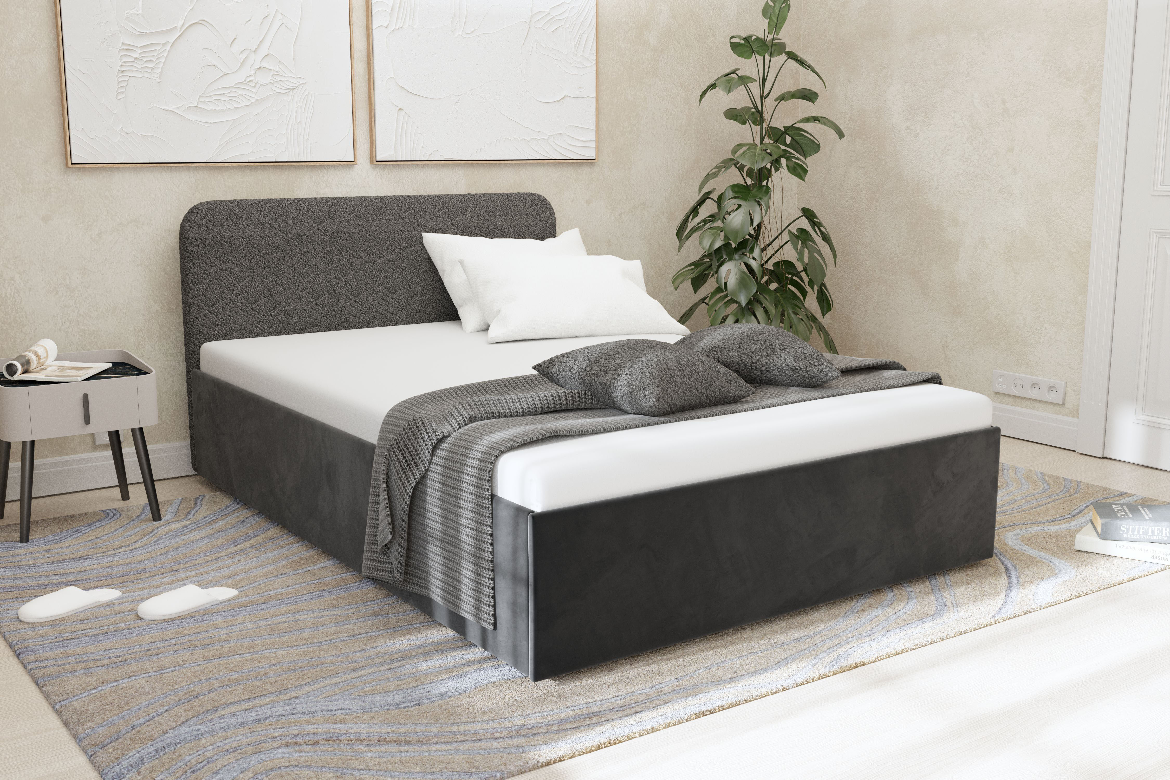 Polsterbett "Shawn", grau (anthrazit), L:210cm, Bezug Kopfteil: Teddy-Stoff: 100% Polyester, Bezug Bettgestell: Microvelours 100% Polyester, Polsterung: Polsterwatte, Material Gestell: gepolsterter Holzwerkstoff, WESTFALIA SCHLAFKOMFORT, Betten,... Image