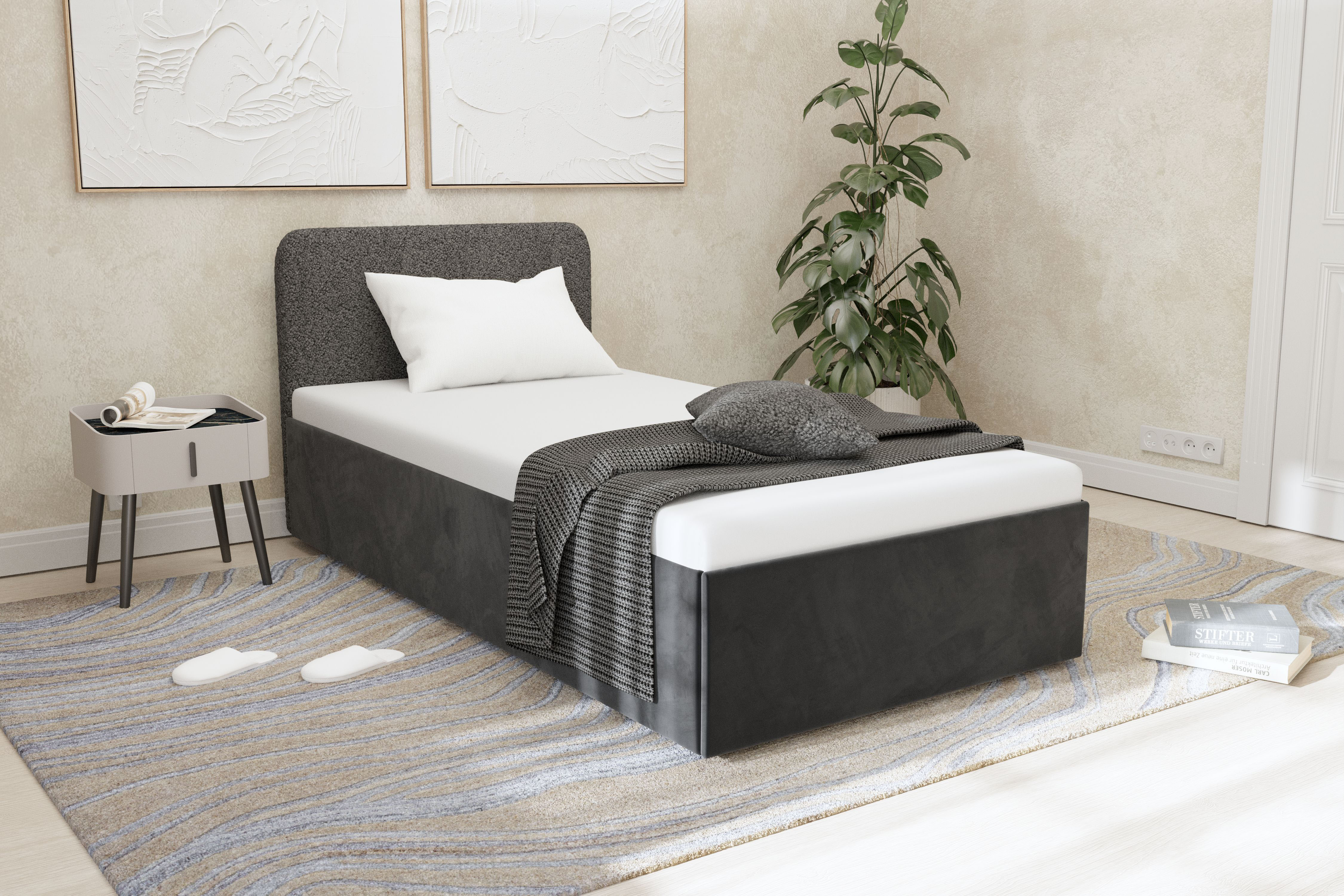 Polsterbett "Shawn", grau (anthrazit), L:210cm, Bezug Kopfteil: Teddy-Stoff: 100% Polyester, Bezug Bettgestell: Microvelours 100% Polyester, Polsterung: Polsterwatte, Material Gestell: gepolsterter Holzwerkstoff, WESTFALIA SCHLAFKOMFORT, Betten,... Image