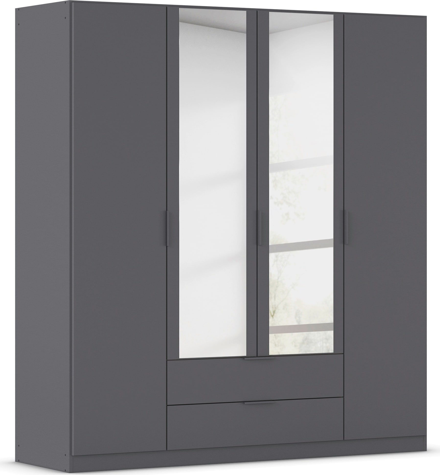 Kleiderschrank RAUCH "Drehtürenschrank Schrank Garderobe Ankleide Schlafzimmer LAGOA", graumetallic, B:181cm H:197cm T:54cm, Holzwerkstoff, Schränke, geräumige Schubladen, 3 Breiten, optional mit Aufsatz MADE IN GERMANY Image