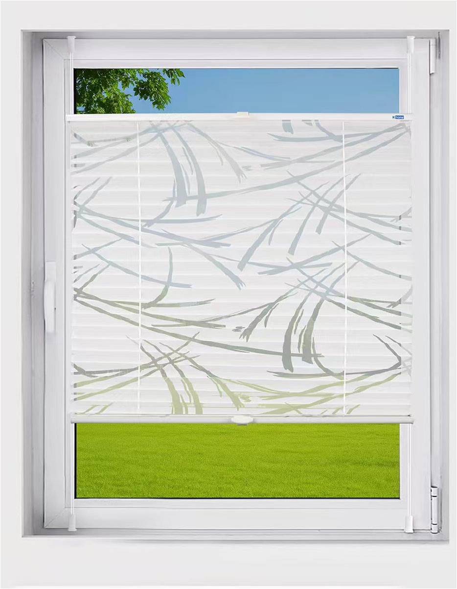 Plissee K-HOME "Plissee Ausbrenner Streifen, Klemmfix, ohne Bohren, Lichtschutz", weiß, weiß, B:95cm H:130cm, Obermaterial: 100% Polyester, Plissees, Klemmfix-Plissee mit Ausbrenner Stoff Image