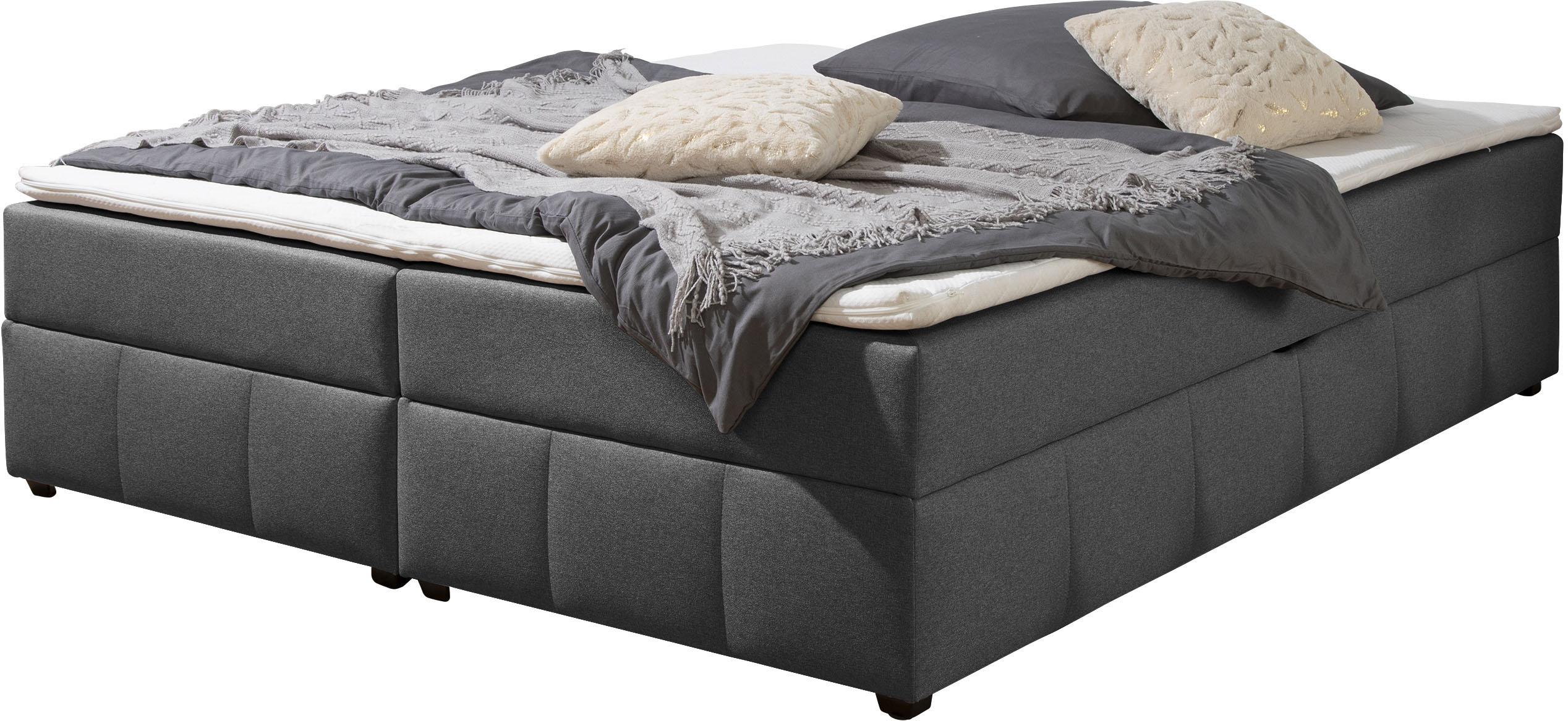 Boxbett HOME AFFAIRE, anthrazit, B:204cm L:204cm, Komplettbetten, Boxbett ohne Kopfteil, inkl. Topper Image