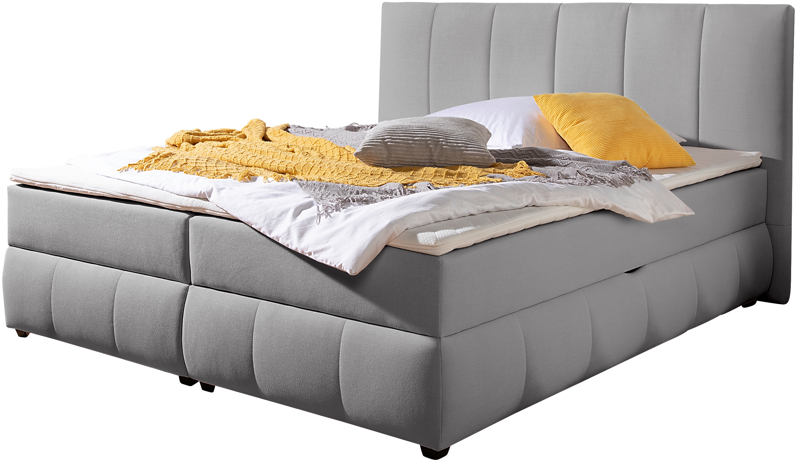 Boxbett INOSIGN "Hartley inkl. Bettkasten und Topper, auch in Überlänge erhältlich", grau, B:212cm L:210cm, Komplettbetten, wahlweise mit Bonnell- oder TTFK-Matratze in H2, H3 o. H4 erhältlich Image