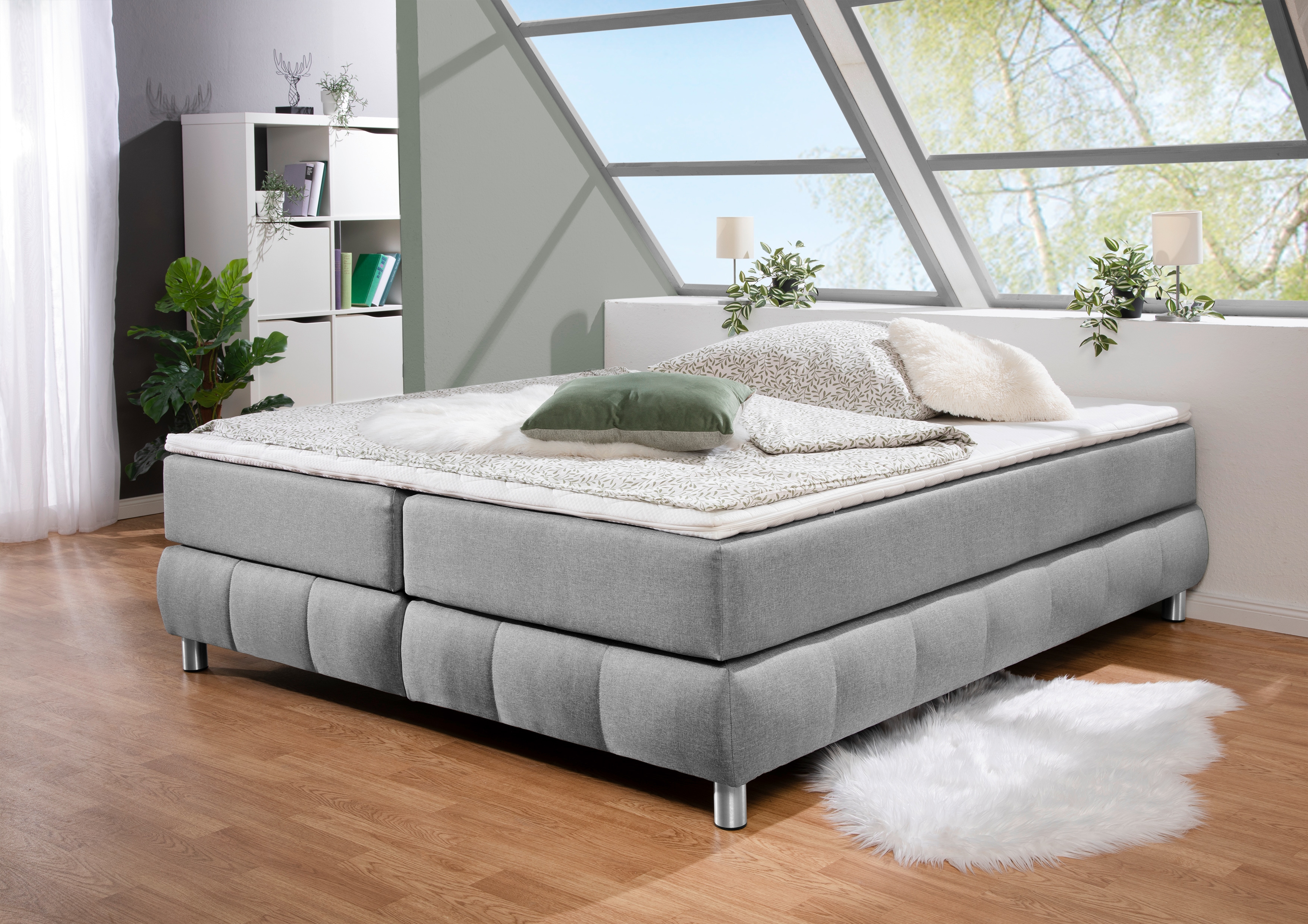 Boxspringbett ANDAS "Salo", grau, B:186cm L:226cm, Komplettbetten, Boxspringbett, Ohne Kopfteil, inkl. Topper, auch in Überlänge 220 cm Image