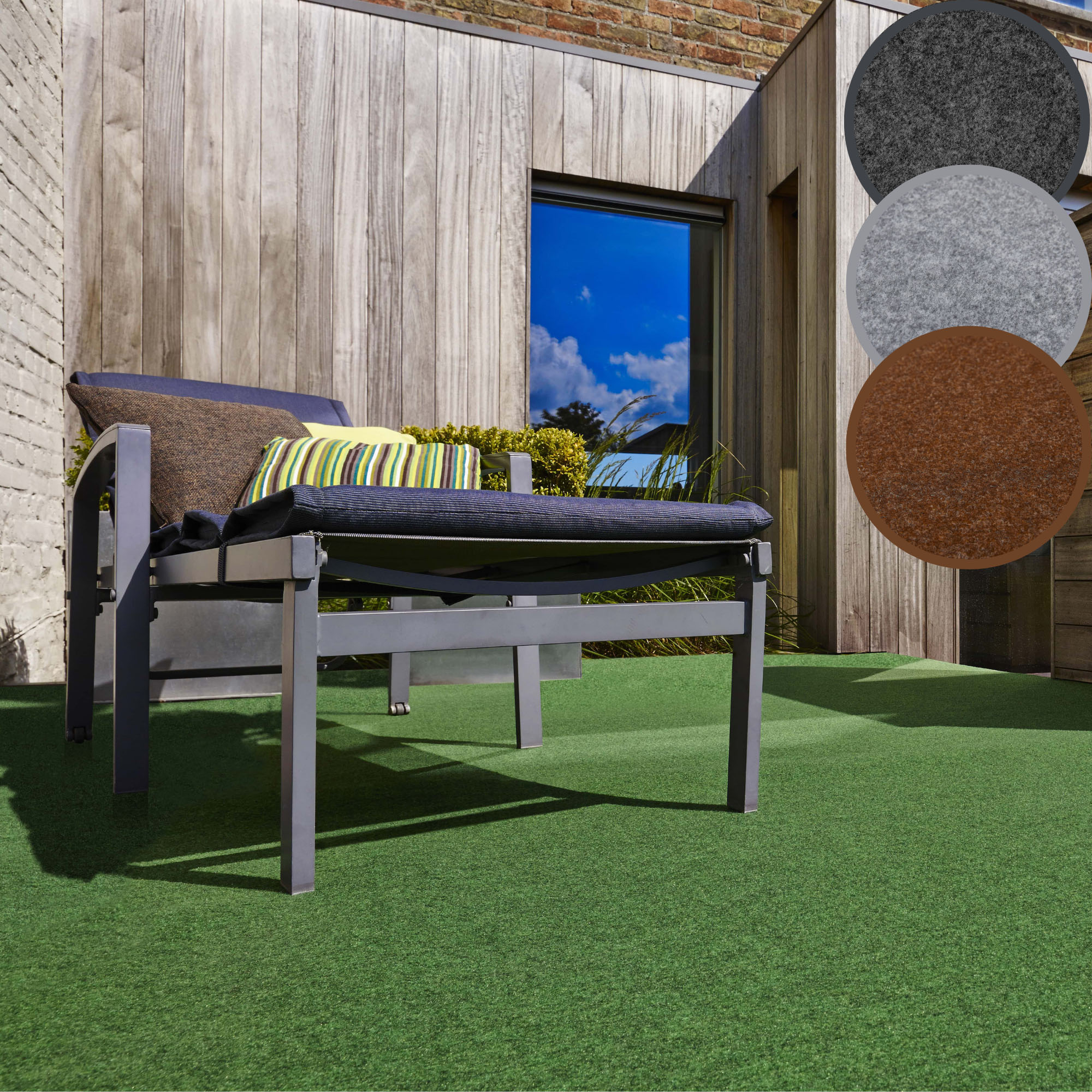 Kunstrasen ANDIAMO "Edinburgh, Made in Netherlands", grün, B:133cm H:4mm L:300cm, Nadelfilz, Polyester, Teppiche, aus Nadelfilz, mit Drainagenoppen, für Balkon, Terasse, Wintergarten Image