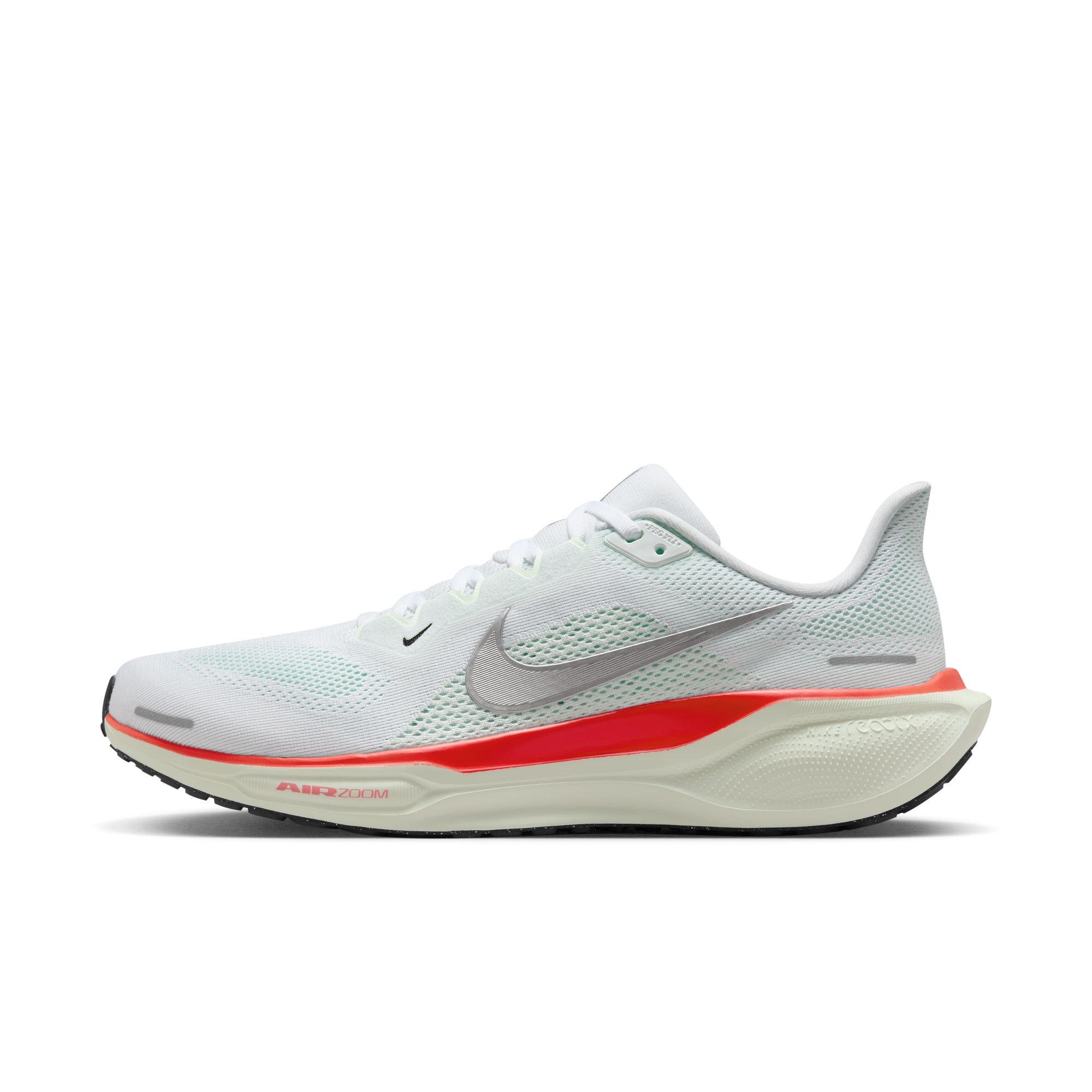 Laufschuh NIKE "AIR ZOOM PEGASUS 41", Gr. 41, weiß, metallic silber, barely grün, Textil, Schuhe