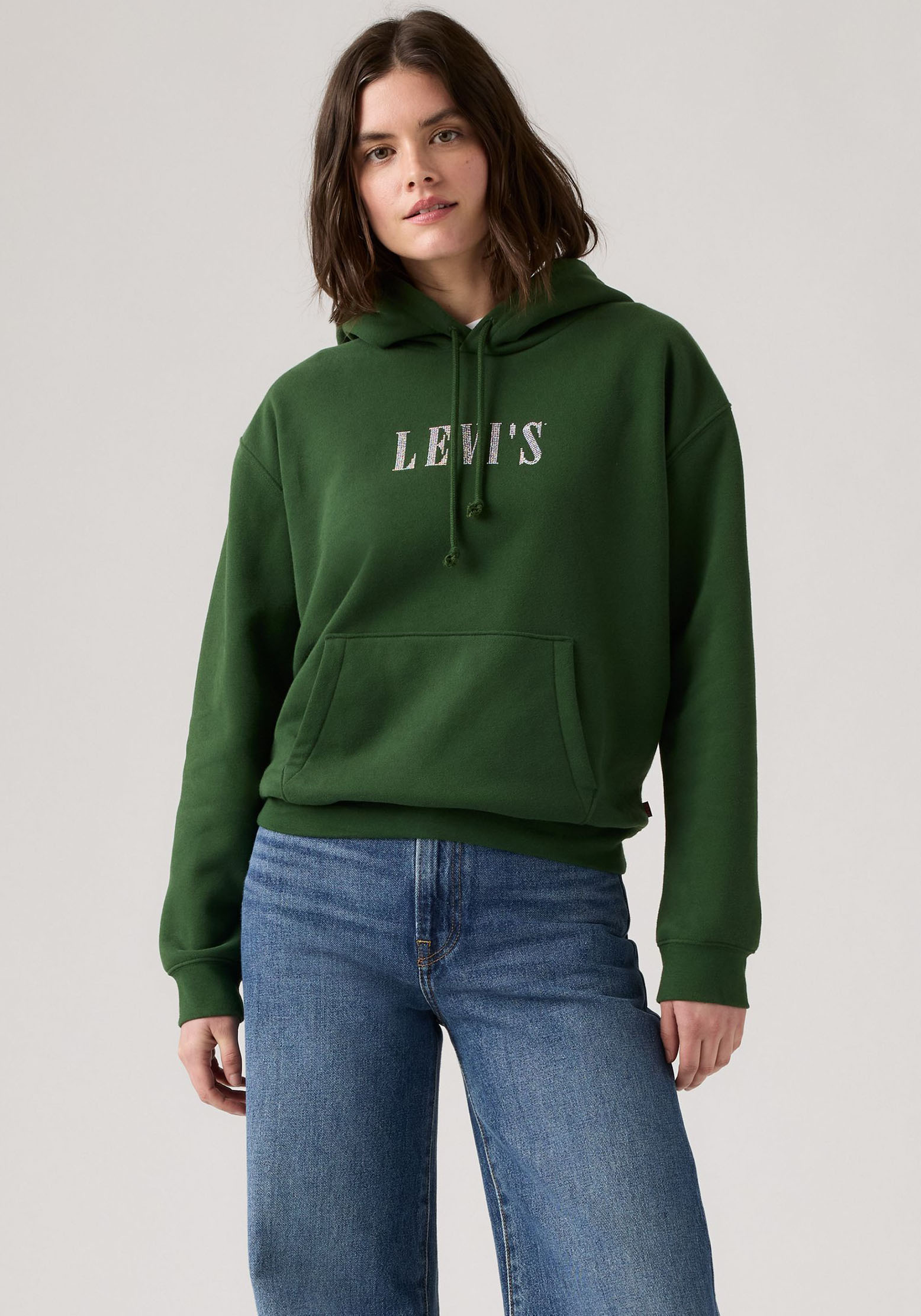 Hoodie LEVI'S "GRAPHIC EVERYDAY", Damen, Gr. XS (34), hoodie rhinestone se, Sweatware, Obermaterial: 58% Baumwolle, 42% Polyester, unifarben, regular fit normal, ohne Ausschnitt, Rippbündchen, Sweatshirts, mit Kapuze Image