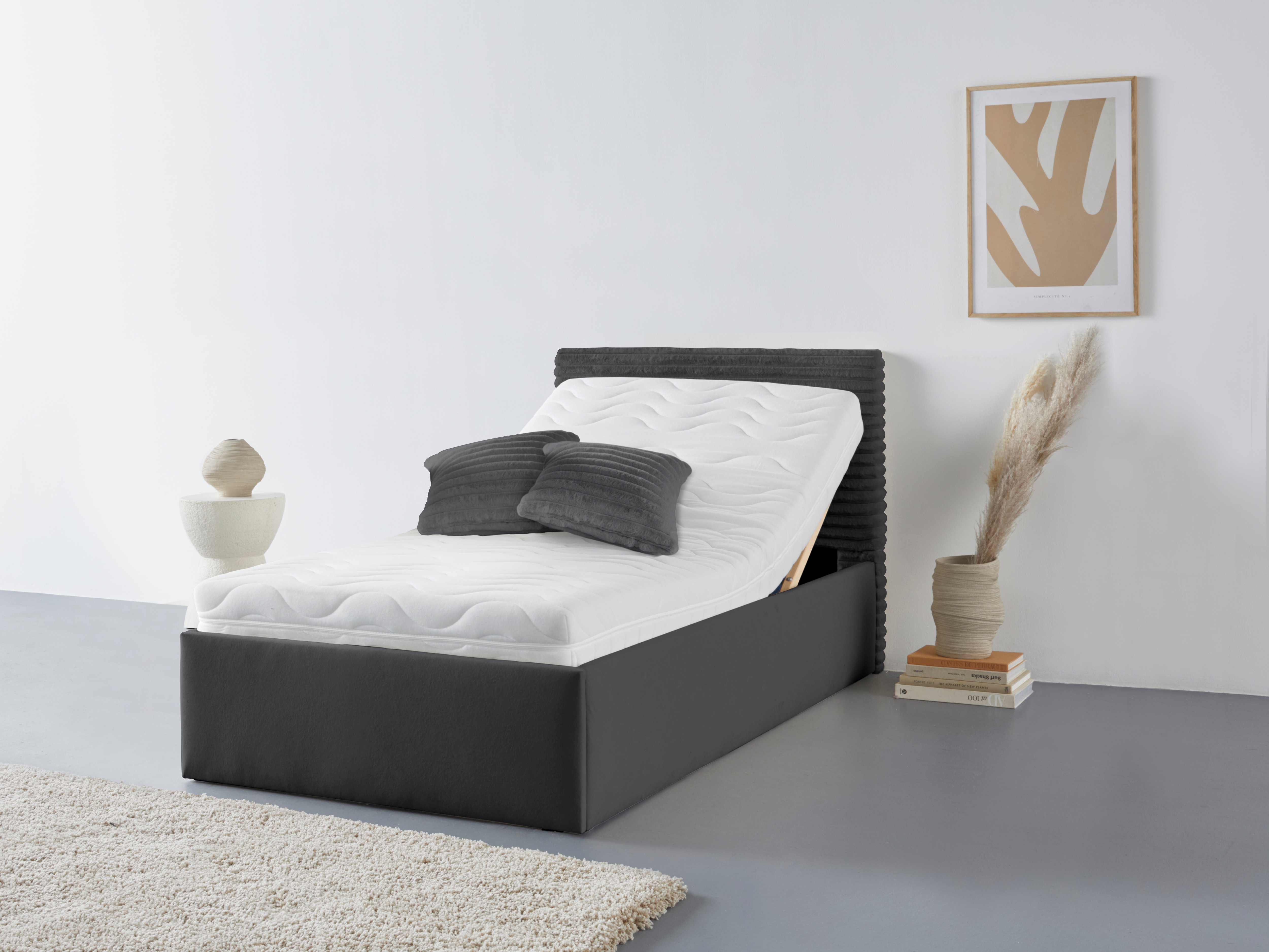 Polsterbett "Vita", grau (anthrazit), L:210cm, Bezug: 100% Polyester, Polsterung: Polsterwatte, Material, Gestell: gepolsterter Holzwerkstoff, WESTFALIA SCHLAFKOMFORT, Betten, auch mit Stauraum erhältlich, inkl. Kopfteilverstellung Image