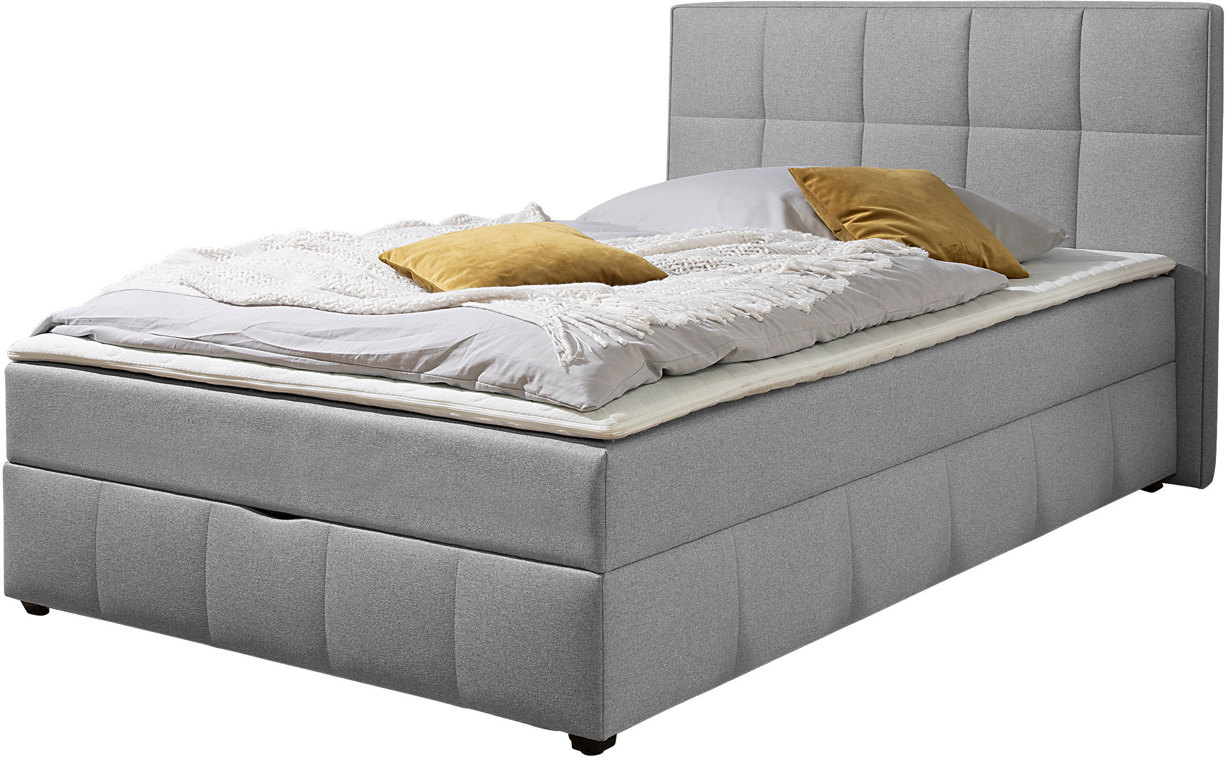 Boxbett HOME AFFAIRE, hellgrau, B:152cm L:210cm, Komplettbetten, Boxbett mit Bettkasten, inkl. Topper Image