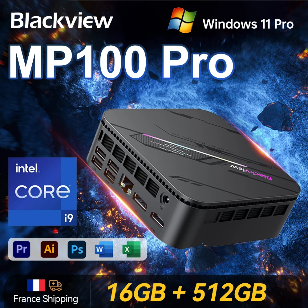 Blackview MP100 Pro Mini PC 16 Go DDR4 512 Go SSD Windows 11 Pro Intel 7 i9-12900HK WiFi 6 8 cœurs 12 threads Mini PC