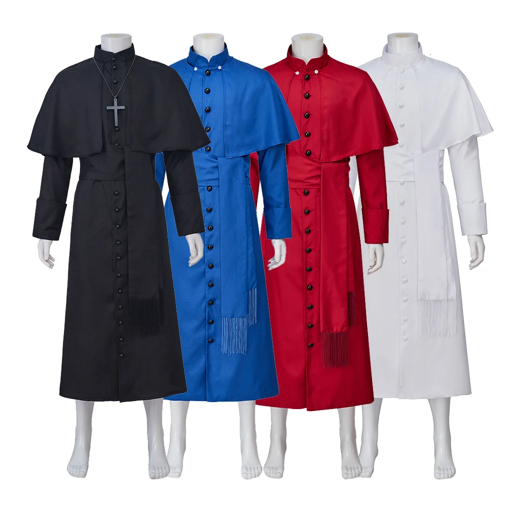 Mittelalterliches Renaissance-Priester-Cosplay-Kostüm, Kirche, Papal, Priester, Messe, Prediger, Klerus, Soutane, Halloween-Kostüm für Erwachsene Männer Image