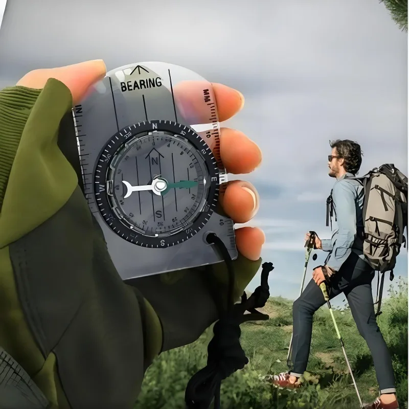 Mini Tragbarer Kompass Navigationskartenlineal Multifunktionaler Kompass Outdoor Wandern Reisen Camping Überlebenswerkzeuge Image