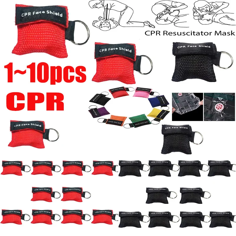 1/10pc Outdoor Rescue Health Care Tools Jetting Beatmungsmaske Schlüsselanhänger Erste Hilfe Notfall Gesichtsschutz CPR Maske Professiona Image