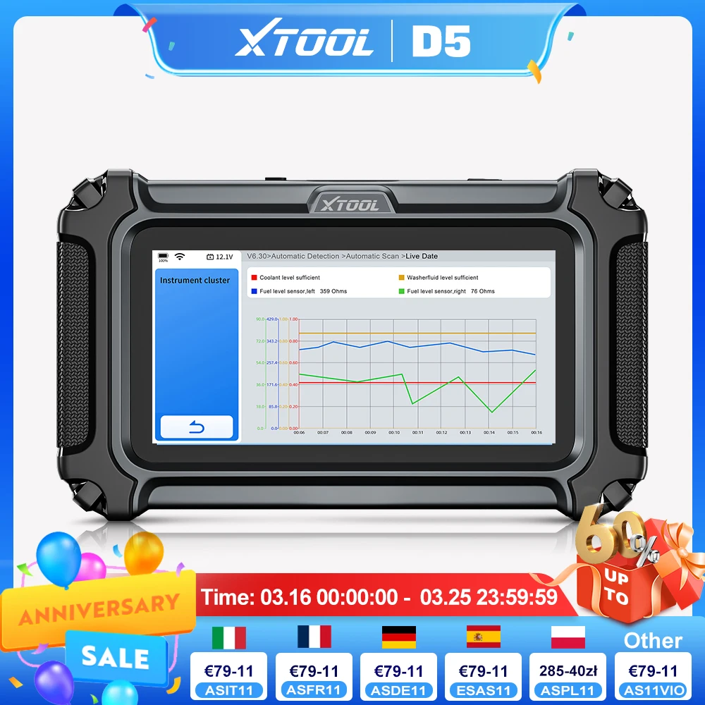 XTOOL D5 Autodiagnosetools ECM TCM SRS ABS EPB 5-System-OBD2-Scanner Eingebauter CAN FD für GM FCA Autoauth 10+ Reset ABS-Blutungsdrossel Lösen Sie alle Funktionen lebenslanges kostenloses Update und Image