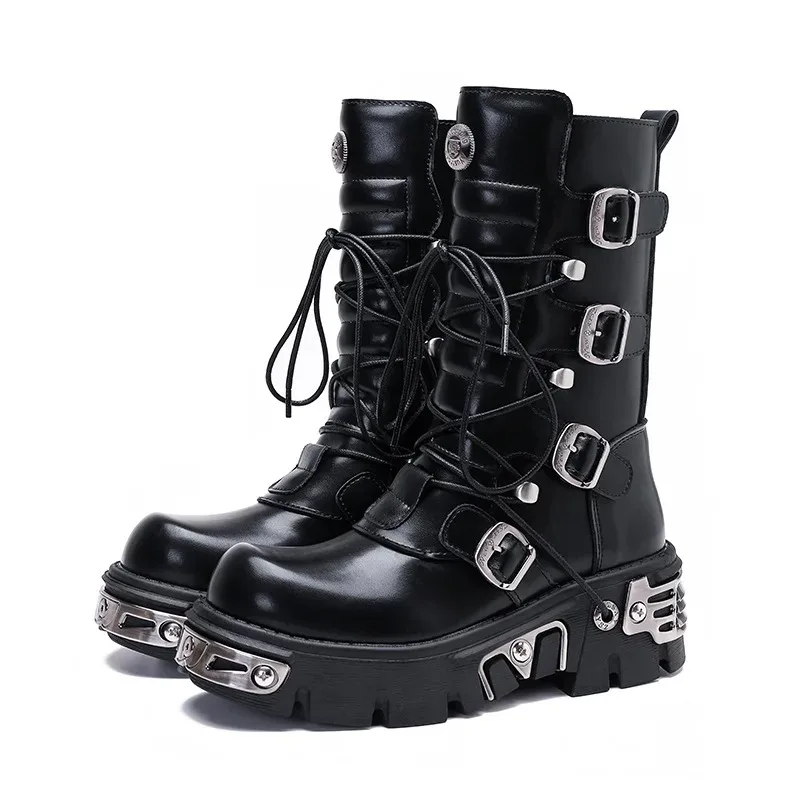 Retro Rock Schuhe Stiefel Für Neue Dark Punk Leder Schuhe Metall Nische Motorrad Plattform Schuhe Für Frauen