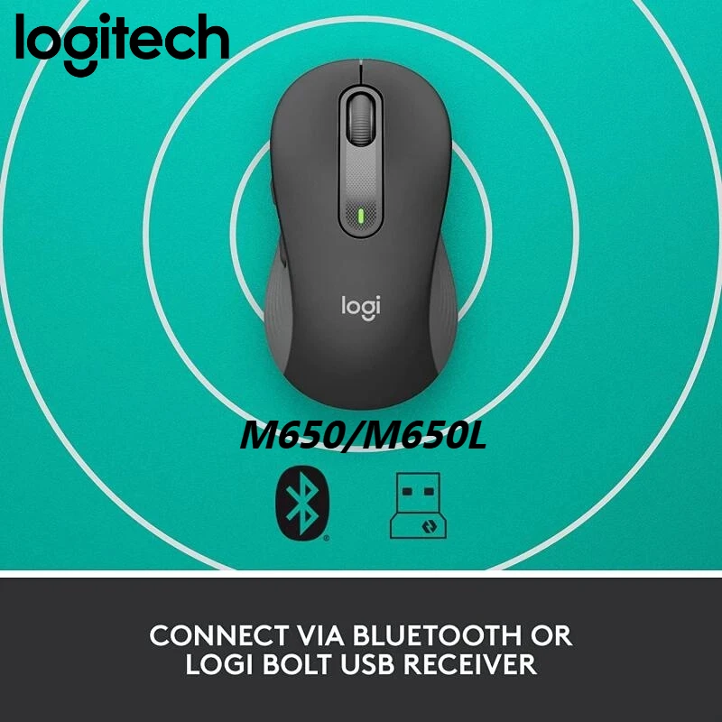 Logitech M650 M650L Mouse silenzioso, mouse wireless Mouse Bluetooth, ricevitore USB, mouse ergonomico, mouse silenzioso per ufficio,