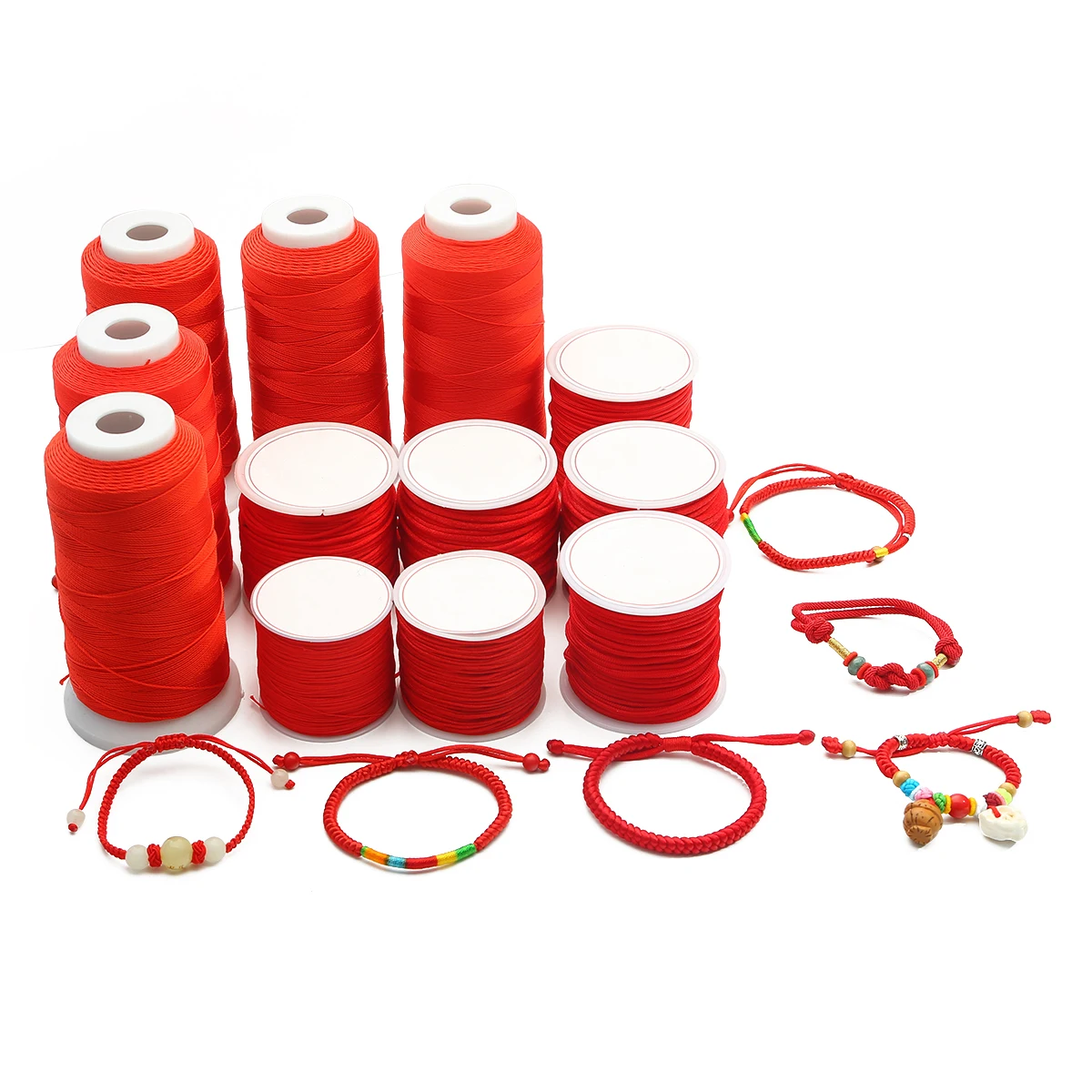 0,2-2,5 mm roter Nylonschnurfaden, chinesischer Knoten, Makramee-Schnur, Armband, geflochtene Schnur für Schmuckherstellung, DIY-Quasten, Perlenfaden Image