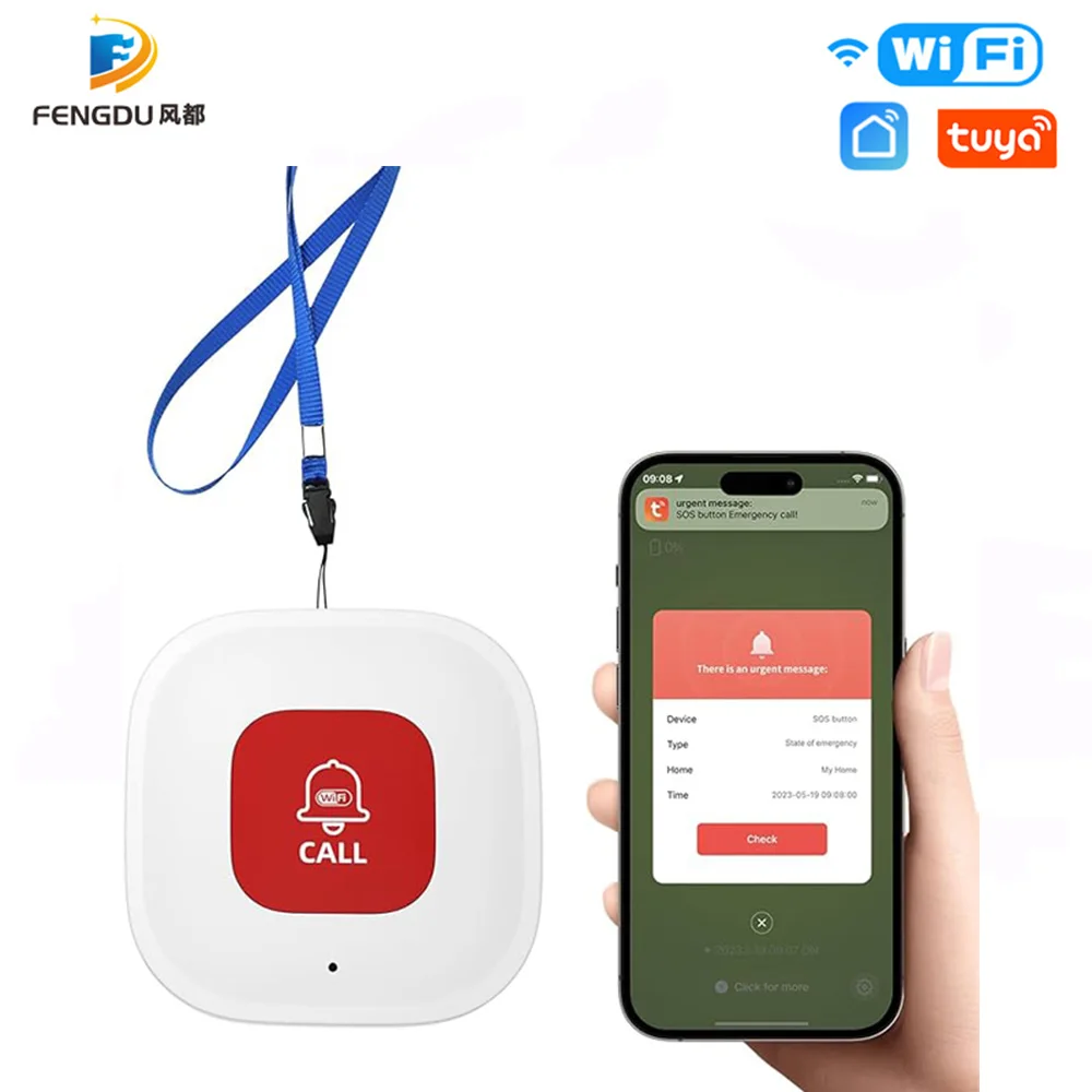 Tuya Smart WiFi SOS-Taste Drahtlose Notruftaste für Kinder Ältere Betreuer Patientenalarm WiFi Notruftaste Image