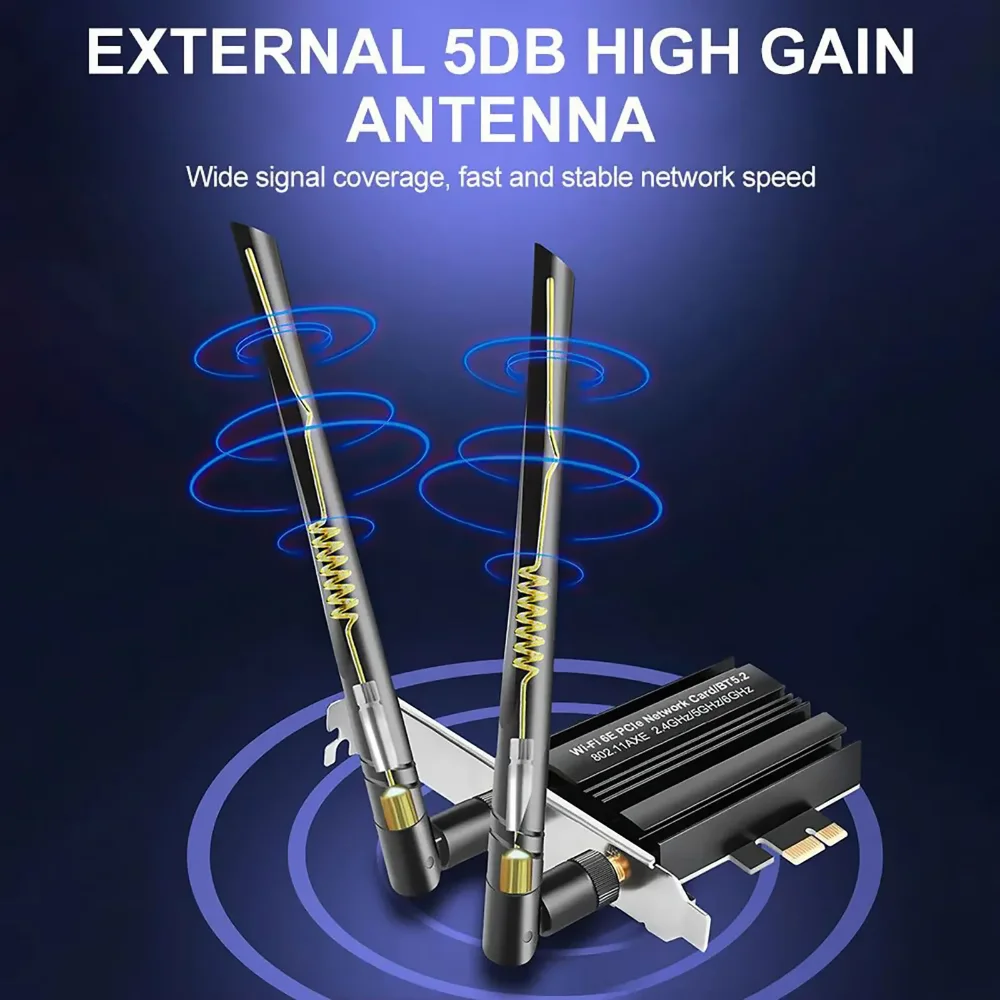 PCI-E WiFi 6E Gaming-Adapter für Intel AX5400 PCIe Wireless Bluetooth 5.2 Netzwerkkarte 2,4 GHz/5,8 GHz/6 GHz 802.11AX für Win11/10 Image