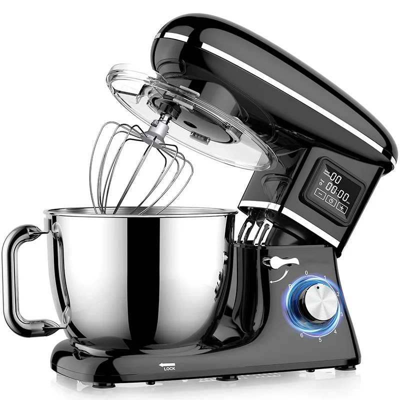 Kommerzieller Standmixer 1500W, 6,5L Edelstahlschüssel, 6 Geschwindigkeitsstufen, Geräuscharmes Design, Smart-Display, Multifunktionaler Teigkneter Image