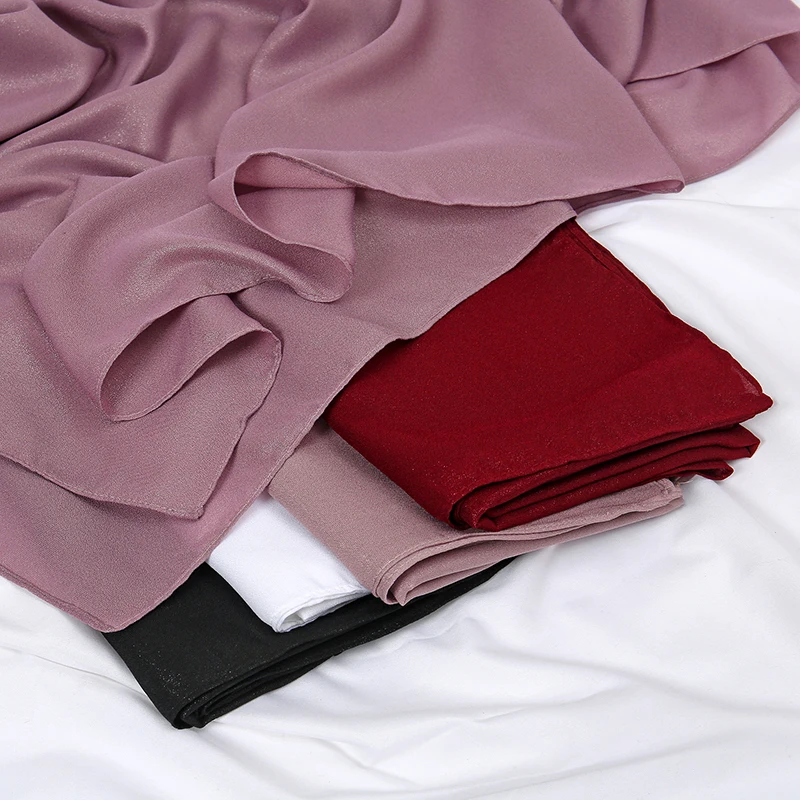 70*175cm Muslimischen Silber Chiffon Hijab Frauen Einfarbig Schal Ramadan Lange Schal Plain Weiche Turban Wraps Stirnband Image