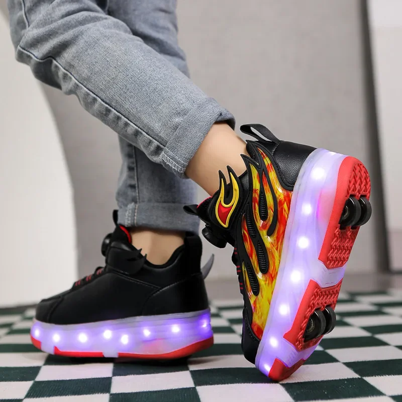 Roller-Turnschuhe für Kinder, Sport, Fitnessstudio, Rollschuhe, 4-Räder, USB-Aufladung, beleuchtete Schuhe, Jungen und Mädchen, lässige Skateboard-Schuhe