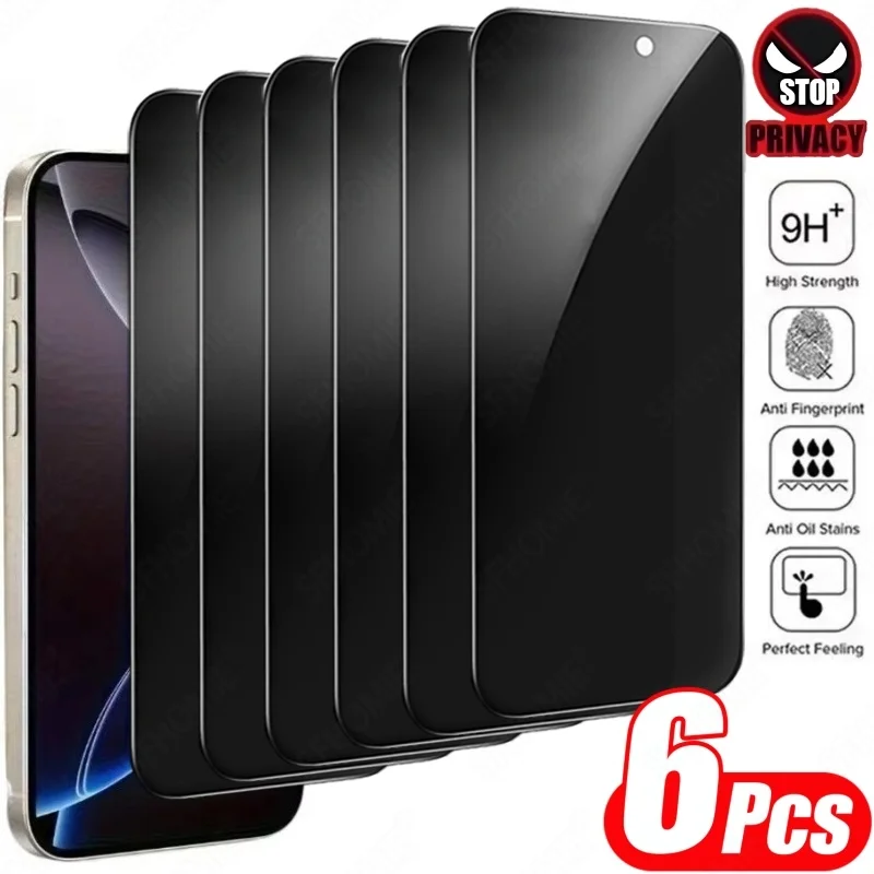 6 stücke Anti-Spy Privatsphäre Gehärtetes Glas Screen Protector Für iPhone 11 12 13 14 15 16 17 Pro Max 14 15 16 Plus 16e Air Glas Film Image