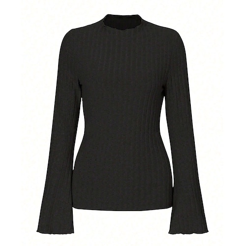 Per donna Top da salotto Camicia lavorata a maglia Di tendenza Manica a campana Gli sport Tinta unica Top Per Da serata Sportivo Vacanze Taglia piccola Abbigliamento sportivo