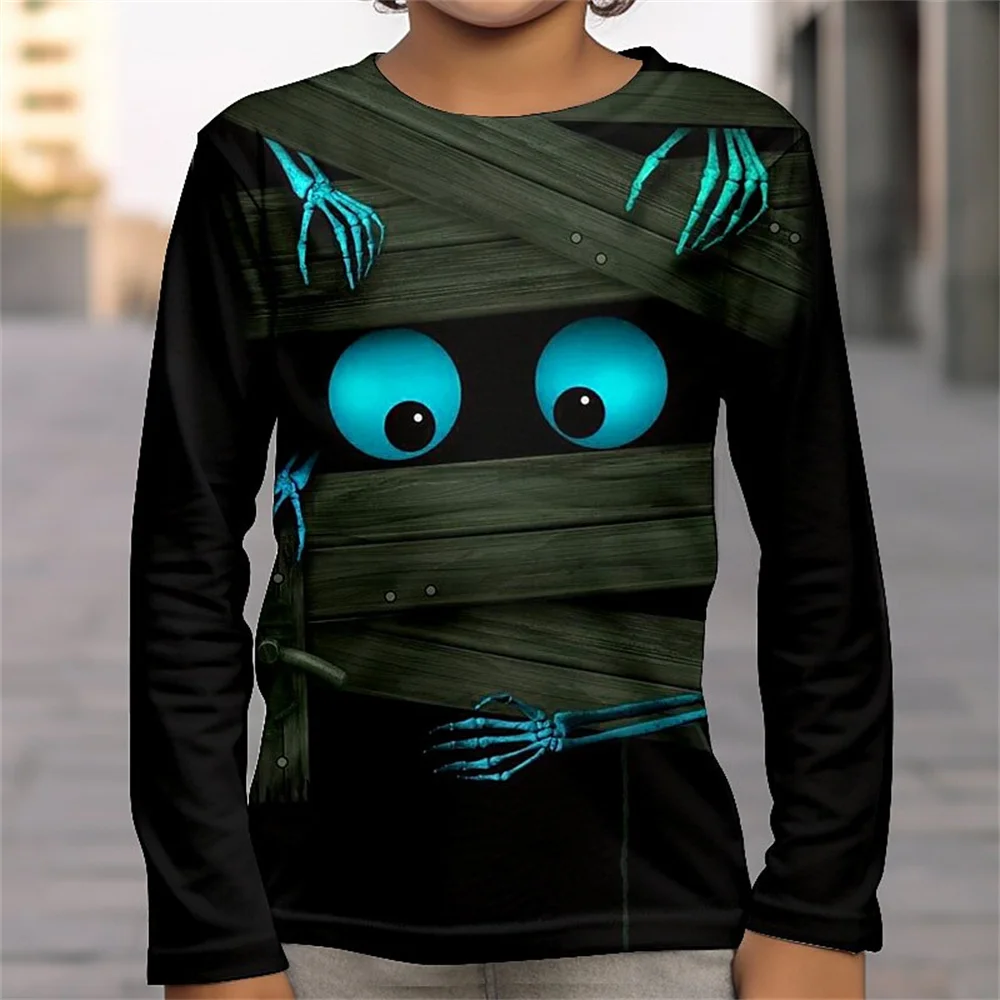 Girl Clothes Halloween Tees 3D Skull Print T Shirts For Children Clothes Fteenagers Boys Wear Long Sleeve Children