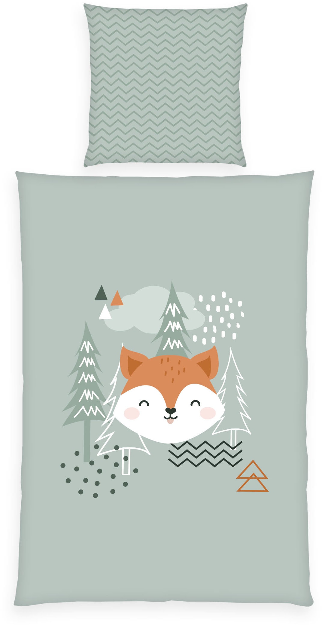 Wendebettwäsche BABY BEST "Young Collection Nordic Forest", bunt, B/L: 135cm x 200cm, 1 Stk., 1 Stk., Flanell, B/L: 80cm x 80cm, 2 Stk., Flanell, Obermaterial: 100% Baumwolle, Bettwäsche, mit tollem Wendemotiv Image
