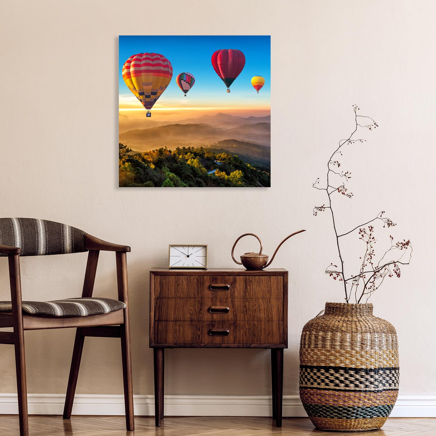 XXL-Wandbild QUEENCE "Akustikbild Landschaft mit Heißluftballons", farbe bild(er): bunt, B:120cm H:120cm T:2,5cm, Polyester, Bilder, Einfache Akustiklösung ohne Baumaßnahme, Schalldämmung, Paneele Image
