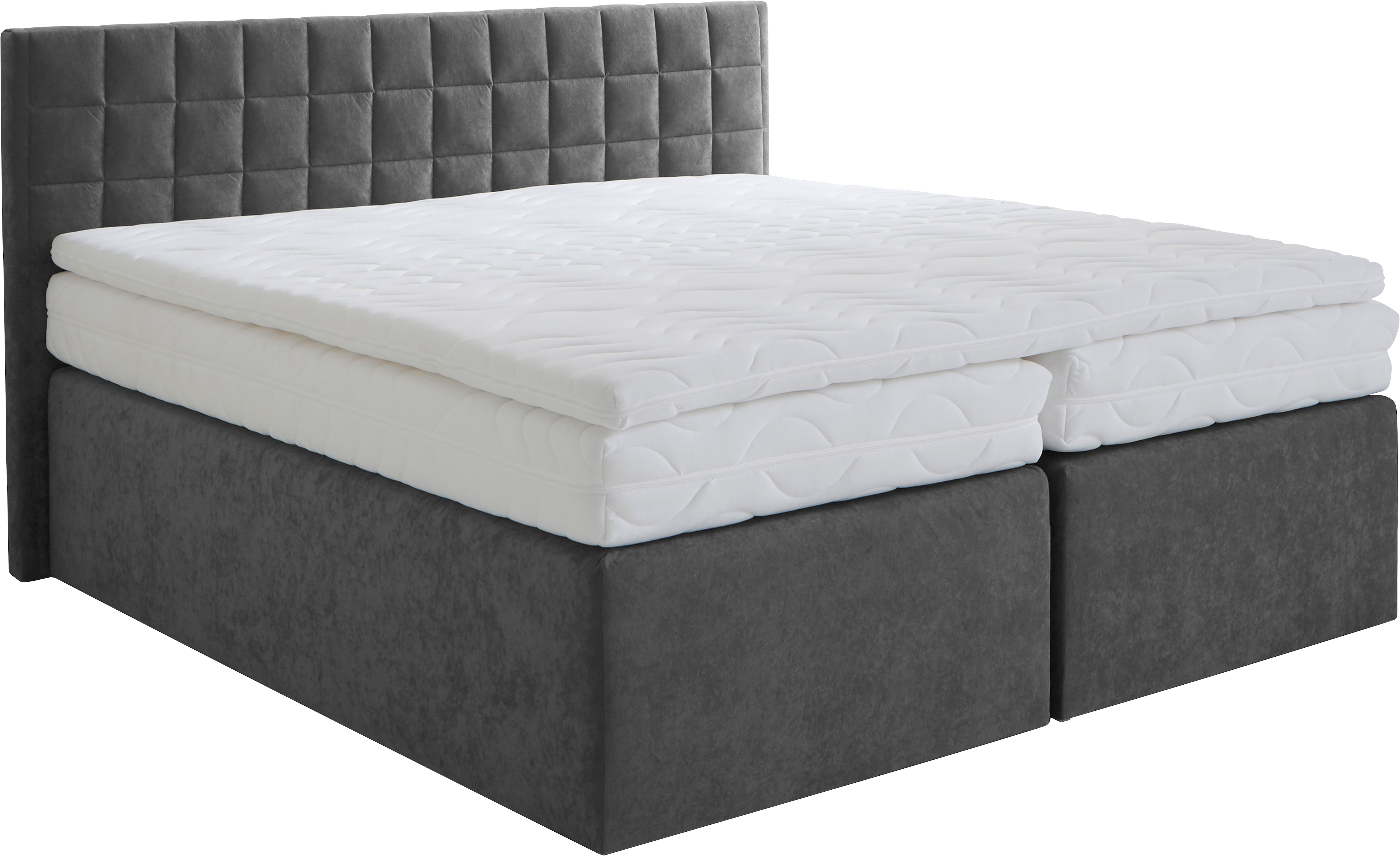 Boxspringbett "Dublin, wahlweise mit Topper in verschiedenen Härtegraden erhältlich", anthrazit, B:175cm L:210cm, WESTFALIA SCHLAFKOMFORT, Komplettbetten, mit schöner Kopfteilversteppung Image