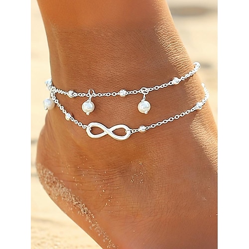 Damen-Bohemian-Infinity-Fußkettchen mit Perlen, mehrlagiger Strandschmuck für Damen, Sommerfest- und Urlaubsaccessoires