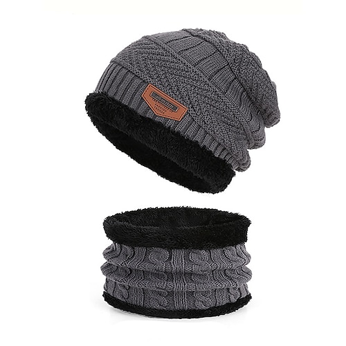 Unisex-Strickmütze und Halstuch-Set, zweiteilig, mit Fleece gefüttert, warm für den Winter, gemütliches Weihnachtsgeschenk für Outdoor-Sport, Skifahren und den Alltag Image