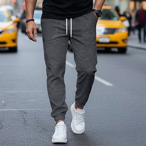 Herren Cargo-Hosen Jogginghose Jogger Hose Cordhose Freizeithose Kordelzug Tasche Einfach Komfort Volle Länge Outdoor Lässig Täglich Mode Streetwear Cachi scuro Schwarz Unelastisch Image