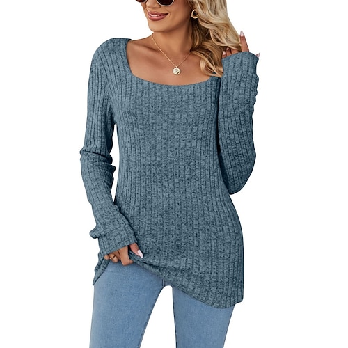 Damen Bluse Einfarbig Stilvoll Lässig Langarm U-Ausschnitt Normale Oberteile Täglich Blau Rosa Wein Armeegrün Khaki Frühling Herbst Winter Image