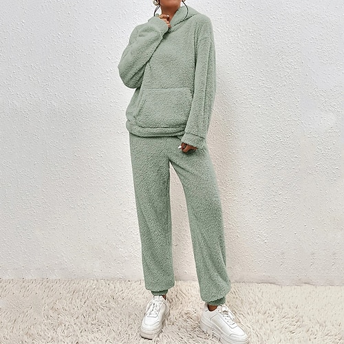 Damen 2-teiliger Trainingsanzug Lounge-Hoodie Trainingsanzug-Sets Einfarbig Kombination Herbst Winter Schwarz Weiß Fitnessstudio Outdoor Laufen Langarm Sport Sportkleidung Mikroelastisch Normale