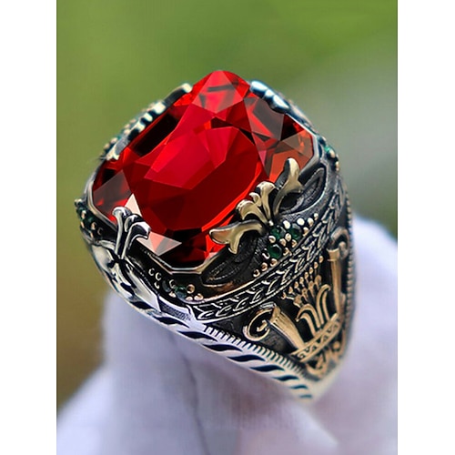 Herrenring aus Legierung mit Edelsteinen, Statement-Schmuck im Vintage-Stil mit großem Stein, mehrfarbiges Modeaccessoire, einzigartiges Weihnachtsgeschenk für Partys und den Alltag Image