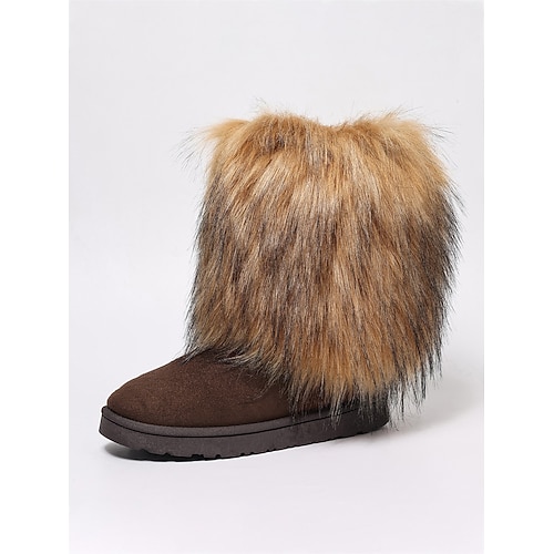 Damenstiefel aus braunem Wildleder mit flauschigem rosa Kunstfellbesatz, gemütliche Winterschuhe bis zur Wadenmitte, stylische Party Streetwear-Schuhe für modebewusste Frauen