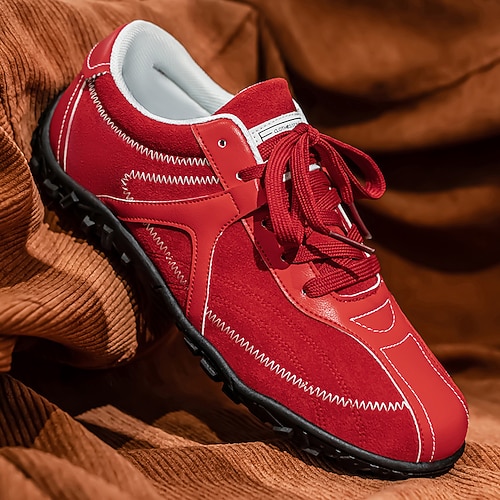 Rote Freizeit-Sneaker für Herren mit Nähten und weicher Sohle, atmungsaktive Sportschuhe für Outdoor-Aktivitäten, Spaziergänge und den Alltag Image