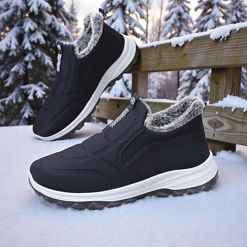 Herren rutschfeste warme Winter-Sneaker zum Hineinschlüpfen mit Kunstfellfutter, lässige Outdoor-Wanderschuhe für kaltes Wetter Image